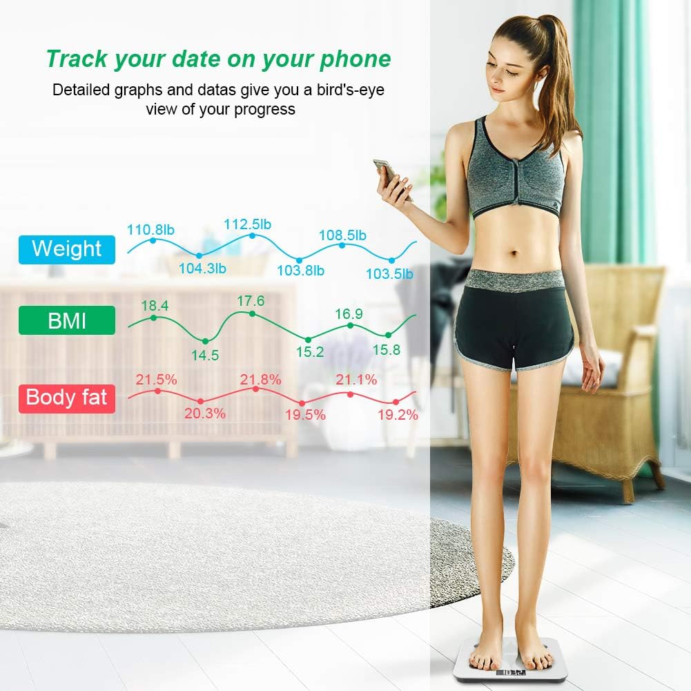 SUPOSI Smart Digital Body Fat Scale, Wireless BMI Bathroom Weight Scale for Body Weight, 24 Body Composition Analyzer Health Monitor Bluetooth Body Weight Scale with Smart Phone App, 396 lbs, White: Health & Personal Care