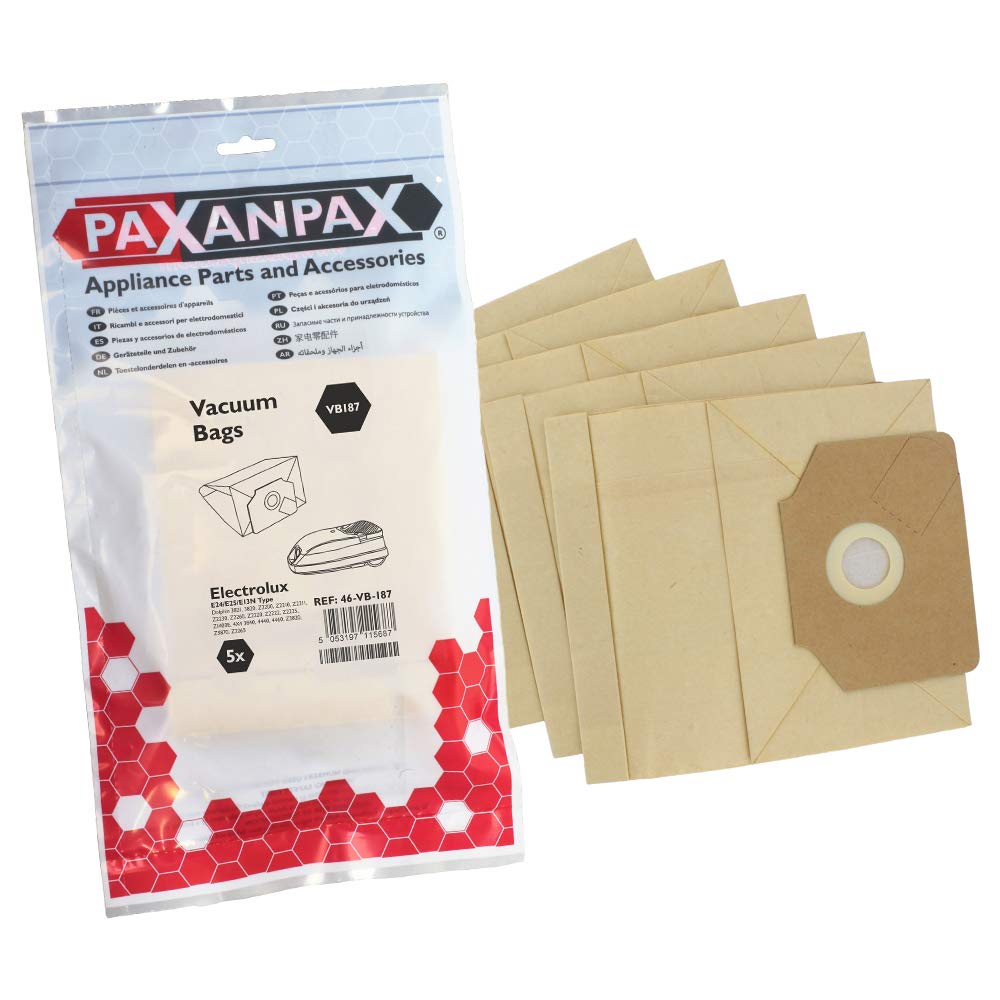 Paxanpax VB187 Compatible Paper Bags Electrolux 'E24/E25/E13N' Dolphin & 4X4 Series (Pack of 5)