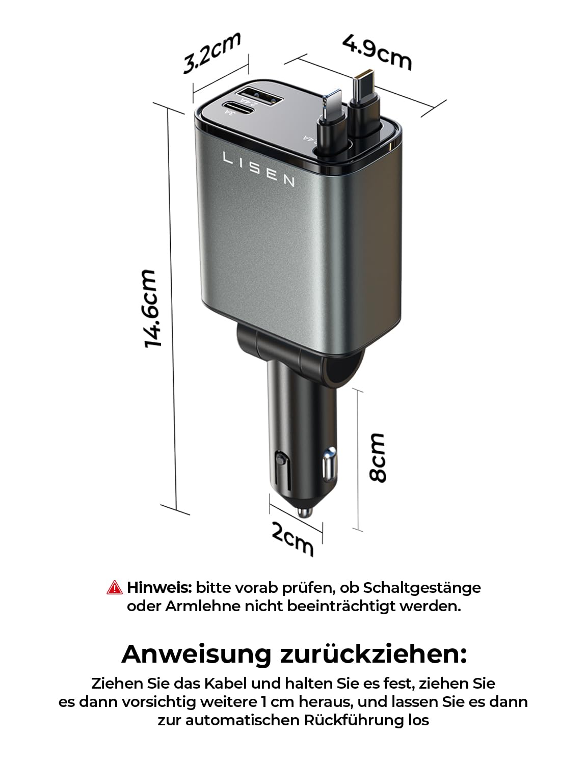 LISEN 84W Zigarettenanzünder USB C Einziehbares Auto SchnellLadegerät Adapter - 2026 Personalisierte Geschenke für Männer Frauen, Auto Zubehör Innenraum Organizer Camping Gadgets für iPhone & Android 9