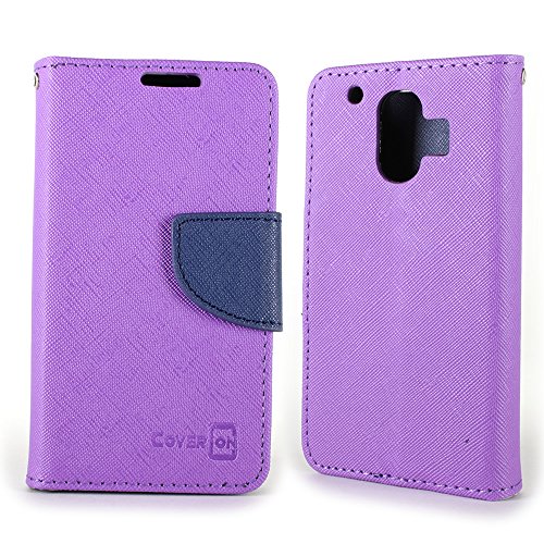ZTE Compel Z830 Case, Flip Stand Wallet [CoverON CarryAll Pouch] Tough Exterior Design [Features Credit Card ID Slots and Wrist Strap] Phone Cover Case for ZTE Compel Z830 - Purple / Navy Blue - Thumbnail 2
