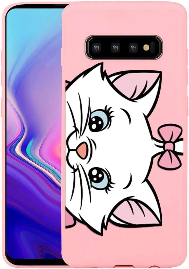 Yoedge Samsung Galaxy S10 Plus Case, Pink Silicone with Personalised Print Patterned Protective Case Ultra Slim Shockproof TPU Gel Cover for Samsung Galaxy S10 Plus, Cat