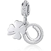 Luluadorn Silver Horseshoe Charm fits Pandora Bracelet Necklaces Pendants Bead Four-Leaf-Clover Lucky Charm Gift for Women Birthday Jewelry Gifts