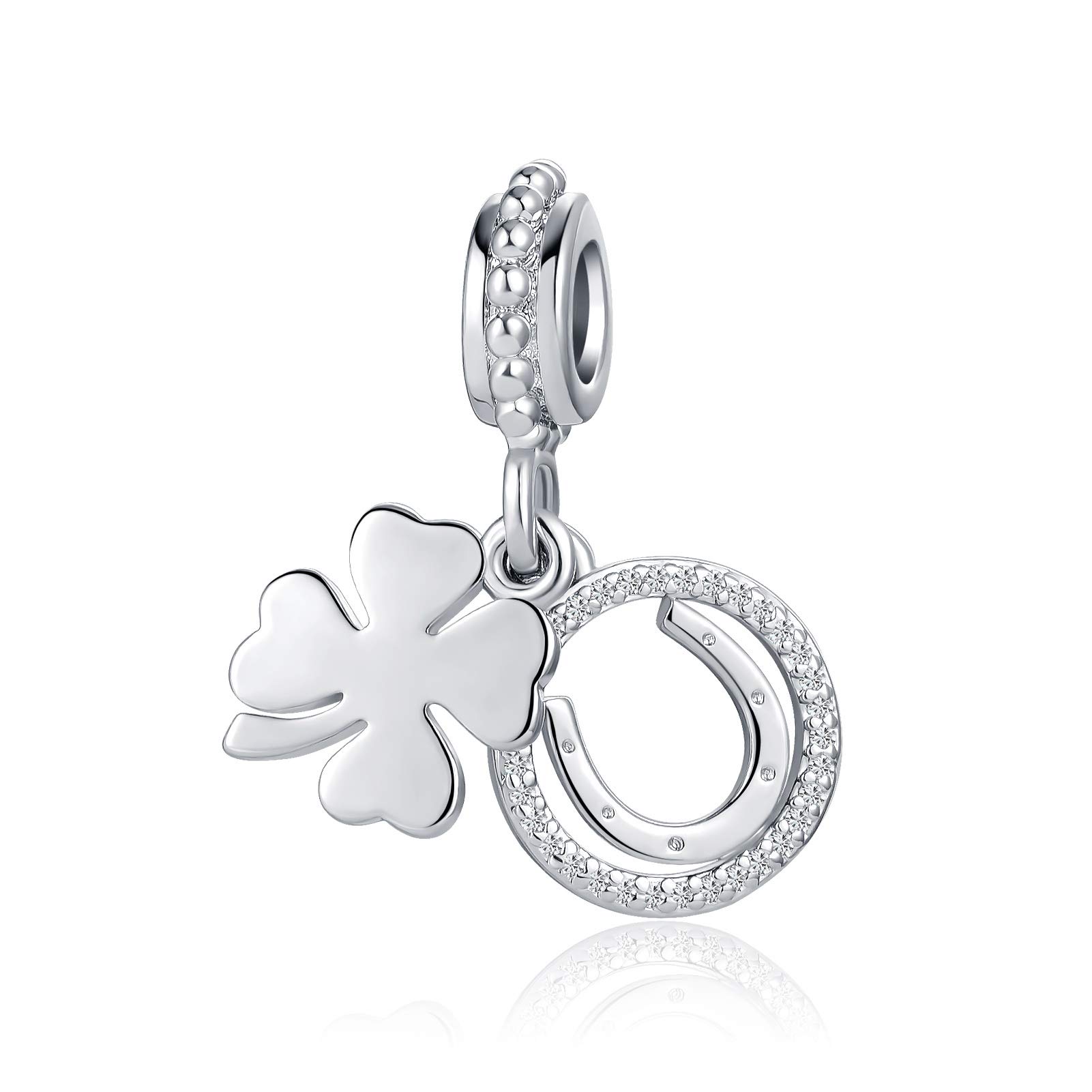 SBI Jewelry Lucky Horseshoe Clover Charm for Bracelets Four Leaf Dangle Birthday Charm Compatible with Pandora Bracelets Gifts