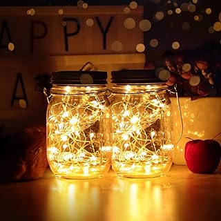 Solarlampen Außen 2er | led solar licht Einmachglas | infinitoo Solarglas 2M 40er led Kupferdraht leuchten Außen Garten Laterne Solarleucht Wasserdichte Garten Hängeleuchten (2 Einmachglaeser)