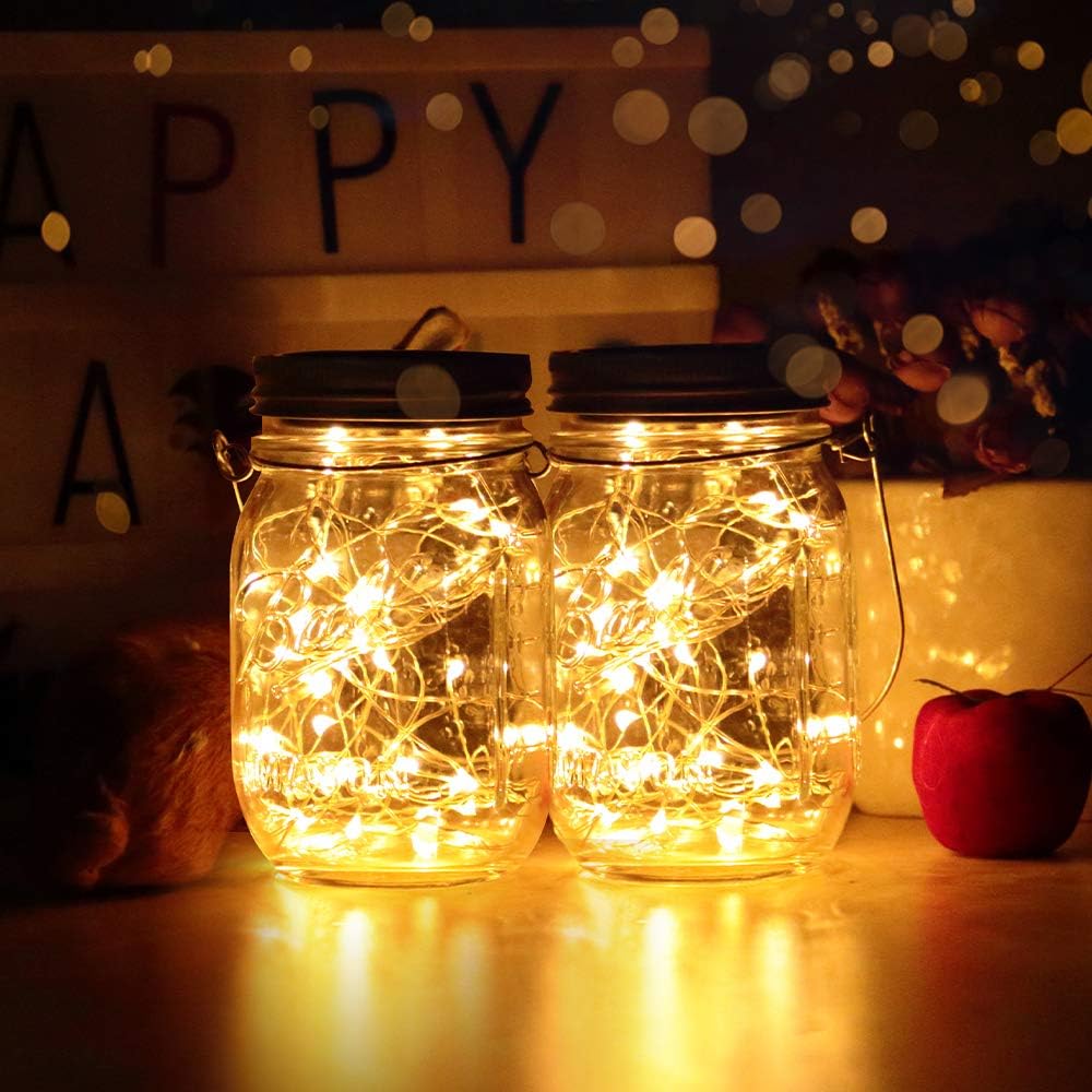 Solarlampen Außen 2er | led solar licht Einmachglas | infinitoo Solarglas 2M 40er led Kupferdraht leuchten Außen Garten Laterne Solarleucht Wasserdichte Garten Hängeleuchten (2 Einmachglaeser)