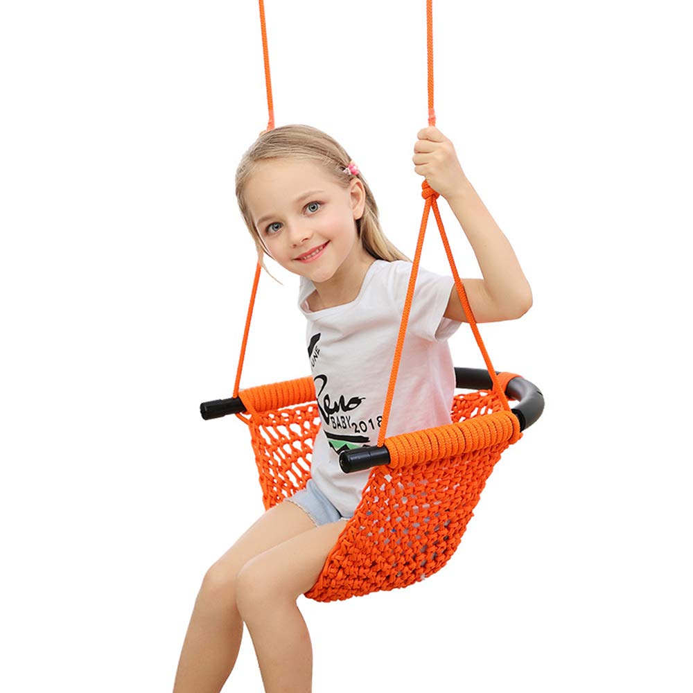 Topwon Hammock Swing Seats for Kids Heavy Duty Rope Play Secure Children Swing Set, Perfect for Indoor,Outdoor, 253 lbs Capacity (Orange)