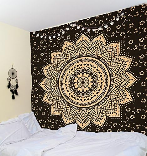 Original Gold Black Orion Medallion Wall hanging - Ombre Mandala Tapestry - Indian Wall Decor - Bohemian Wall Art - 100% Cotton - 84X90 Inches by RawyalCrafts