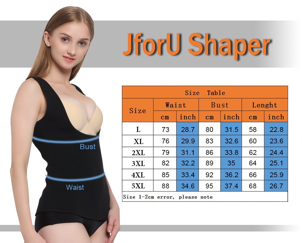 JforU Womens Hot Sweat Body Shaper Slimming Waist Trainer Neoprene Shirt Vest Weight Loss Shapewear No Zipper Black