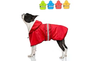 Candofly Dog Raincoat Hooded Poncho - Adjustable Waterproof Dog Rain Jacket Lightweight Reflective Dog Rain Coat Pet Slicker for Small Medium Large Dogs (Medium, Bright Red)
