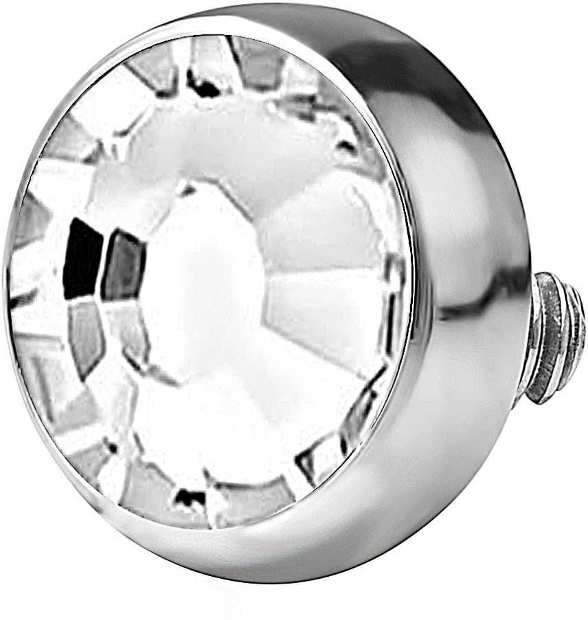 14g 316L Internally Threaded Ultra Thin Flat Disc Clear 4.4 mm Gem Top for Dermal Piercing by Forbidden Body Jewelry