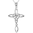 Celtic Knot Cross Pendant Necklace Sterling Silver Religious Irish Infinity Love Heart Irish Celtics Necklace Jewelry Mothers Day Birthday Gifts for Women Girls