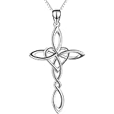 Celtic Knot Cross Pendant Necklace Sterling Silver Religious Irish Infinity Love Heart Irish Celtics Necklace Jewelry Mothers Day Birthday Gifts for Women Girls