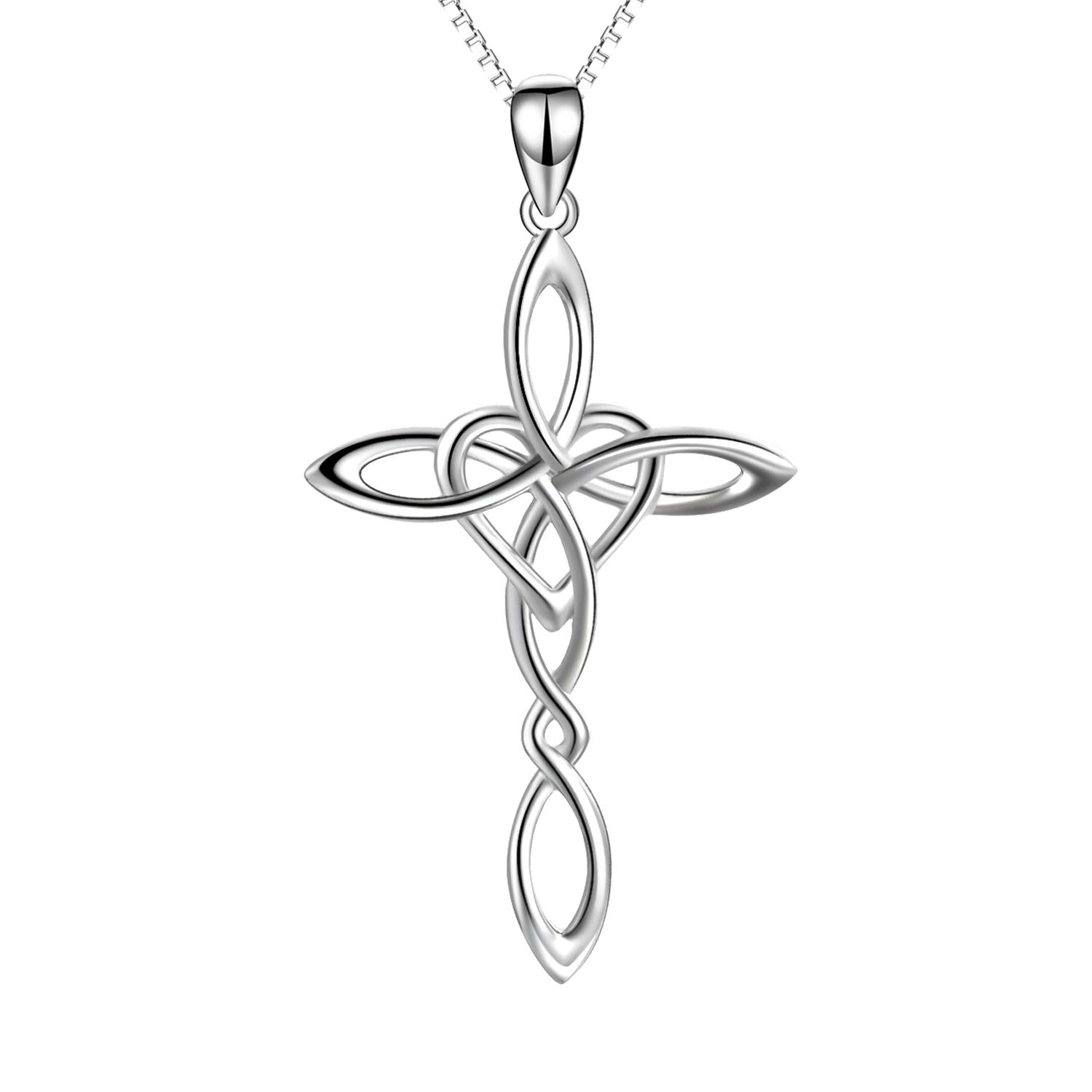 YAFEINI Celtic Cross Necklace for Women 925 Sterling Silver Religious Celtic Knot Cross Pendant Necklace Celtic Jewellery Gifts for Women Men