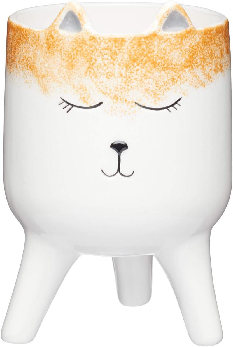 KitchenCraft Small Indoor Plant Pot, Decorative Fox Design, Ceramic, White / Orange, 10 x 15.5 cm