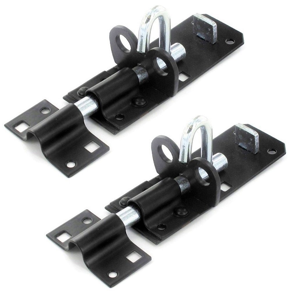 2 x Brenton Strong Sliding Padlock Shed Gate Door Bolt Black or Zinc 150mm (6") Black