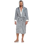 RONGTAI Hooded Mens Bathrobe, Soft Plush Long Fleece Robe, Full Length, Comfy Nightdress