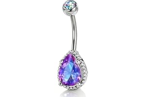 OUFER 14G Surgical Steel Belly Button Rings, Tear Drop Colorful/Clear CZ Gem Belly Button Piercing Kit, Belly Rings for Women