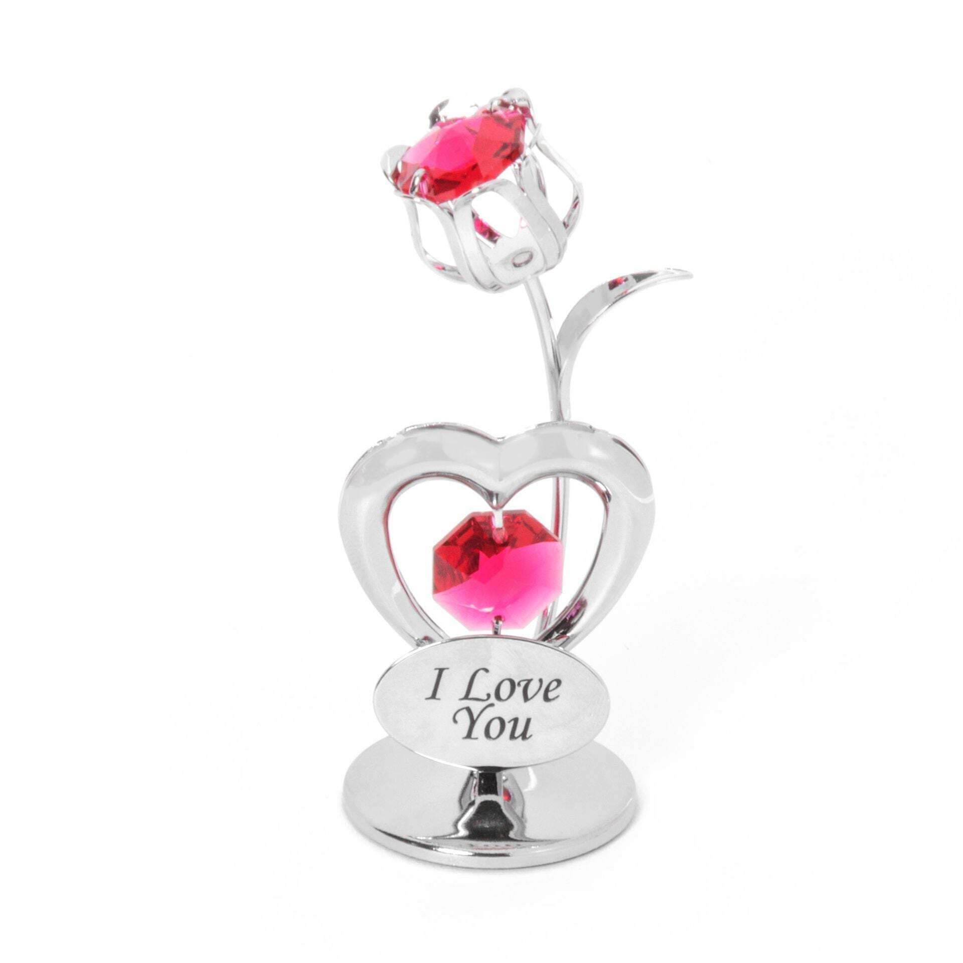 Crystocraft Miniature Tulip Hearts Silver Coloured Made with Swarovski Crystals I LOVE YOU