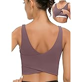 SIGNEALA Sports Bras for Women Longline - V Neck Padded Crop Top with Built-in Bra for Workout Yoga Gym