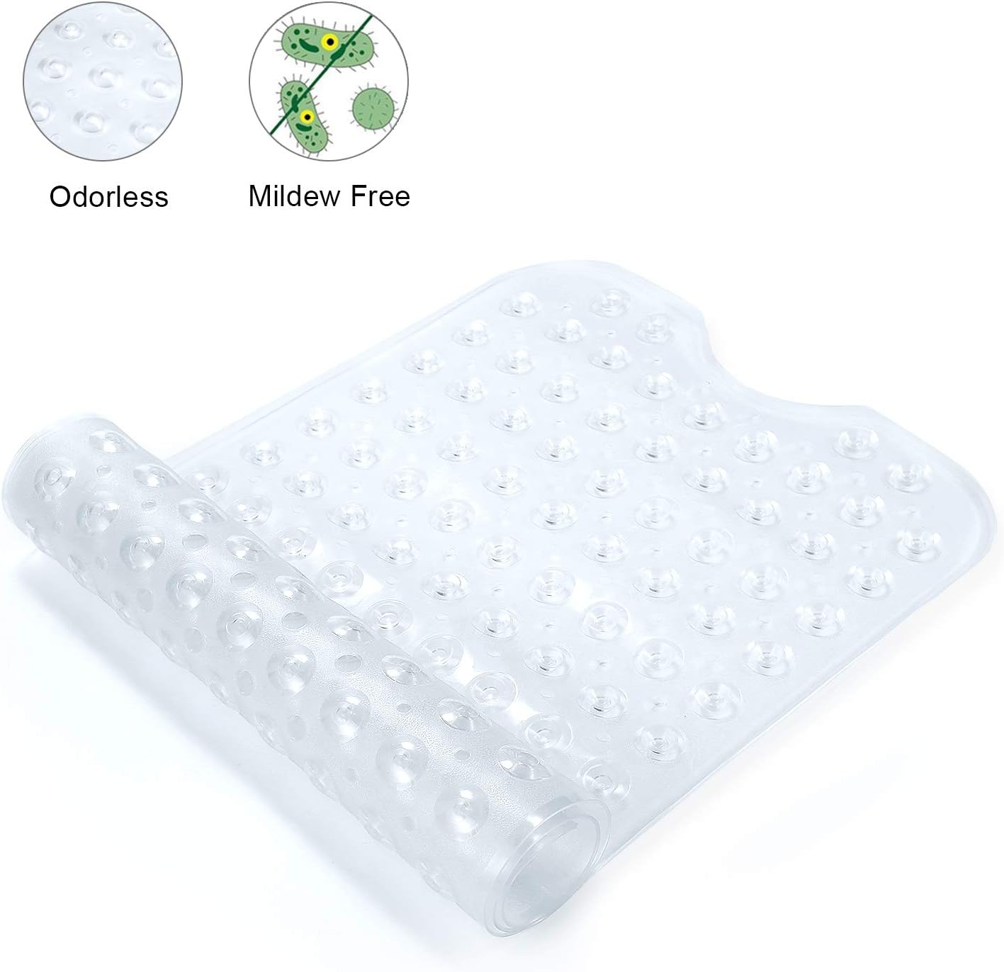 YINENN Bath Tub Shower Mat 40x16 Inch Non-Slip and Latex Free,Bathtub Mat with Suction Cups, Machine Washable Bathroom Mats with Drain Holes (Clear): Health & Personal Care