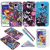 S5 Mini Case, Wisdompro 3 Pack Bundle of Color and Graphic Soft TPU Gel Protective Case Covers for Samsung Galaxy S5 S5 Mini G800F G800H G800H/DS (NOT Fit S5) -Jellyfish Butterfly Pattern