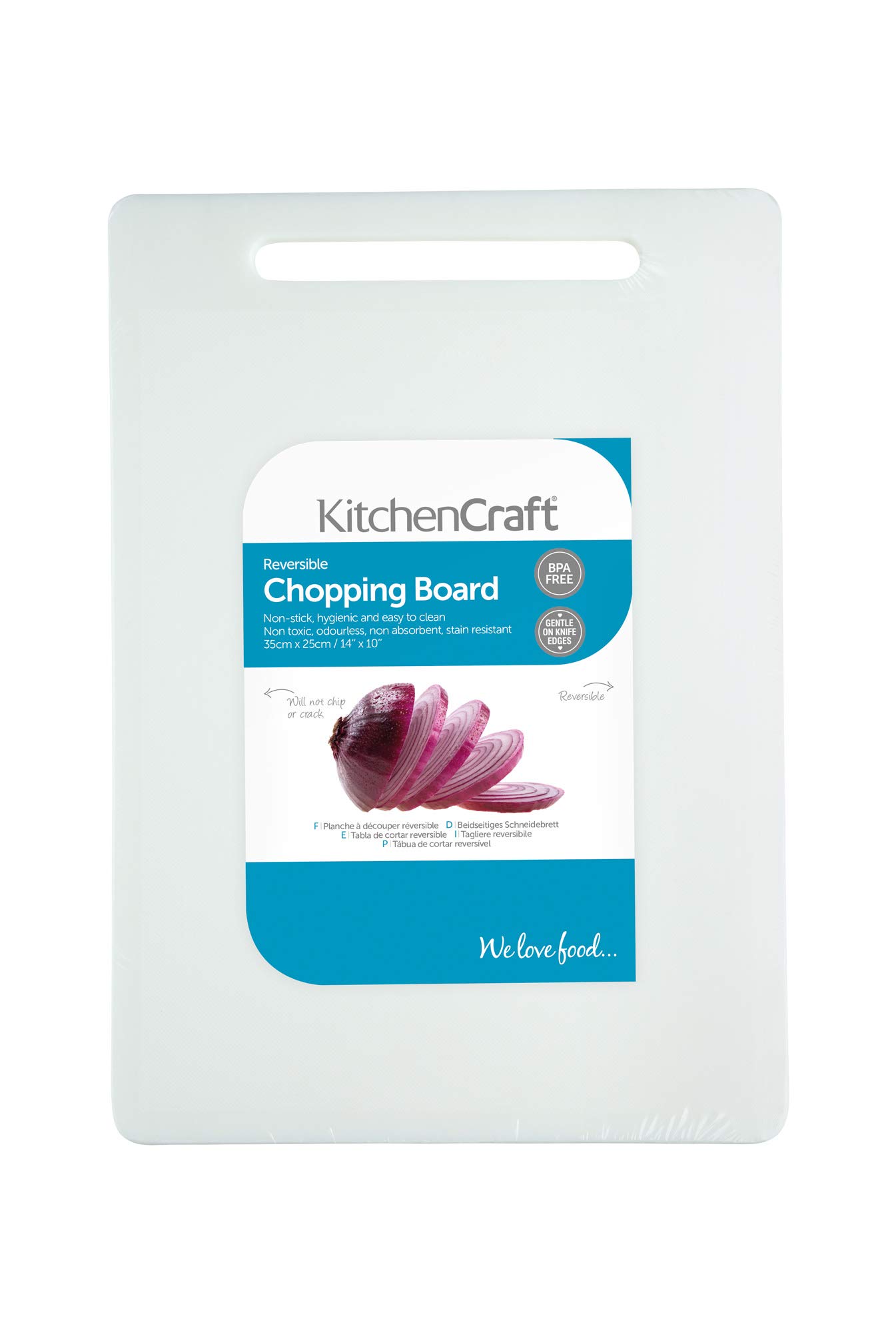 KitchenCraft Large Non-Toxic Plastic Chopping Board, 35 x 25 cm (14" x 1") - White