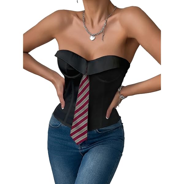 Amazon.com: HGps8w Women's Chic Tie Bandeau Corset Tops Sexy