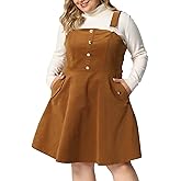 Agnes Orinda Plus Size Overall Dress Corduroy Pinafore Short Dress for Women Adjustable Strap Suspender Skirt