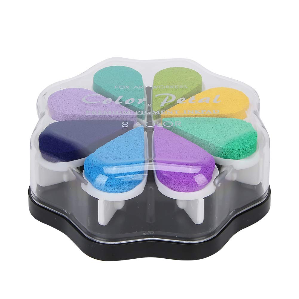 8 Color Ink Pad Petal Shape Ink Stamp Pad Finger Ink Pad for Card Making, Rubber Stamps Paper Schedule Book Scrapbook[#1008] Ink Pads