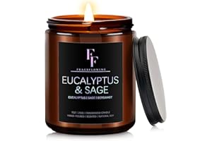 FF FRAGRFLOWING Eucalyptus & Sage Scented Candles,Candles for Home Scented Aromatherapy Candles,Soy Wax Candle Gift for Women Men Amber Jar Candle, 7oz