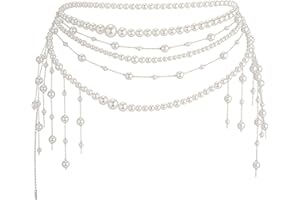 EARTIF Pearl Tassel Wasit Chain for Women body chain Multi-layer White Pearl Tassel Belly Chain Belts for Women Long Tassel Pendant Layered Pearls Belt for Dresses Wedding Bridal Rave Body Jewelry Accessories
