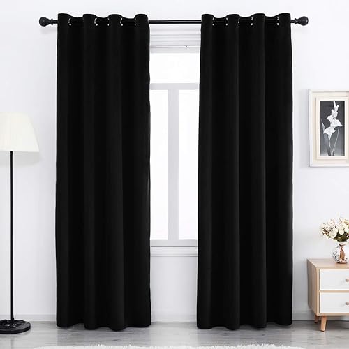 SPXTEX Black Velvet Curtains 54 inches Long Soft Velvet Curtains Grommet Velvet Thermal Insulated Curtains Window Treatment for Bedroom Light Filtering Velvet Curtains Set of 2 Panels