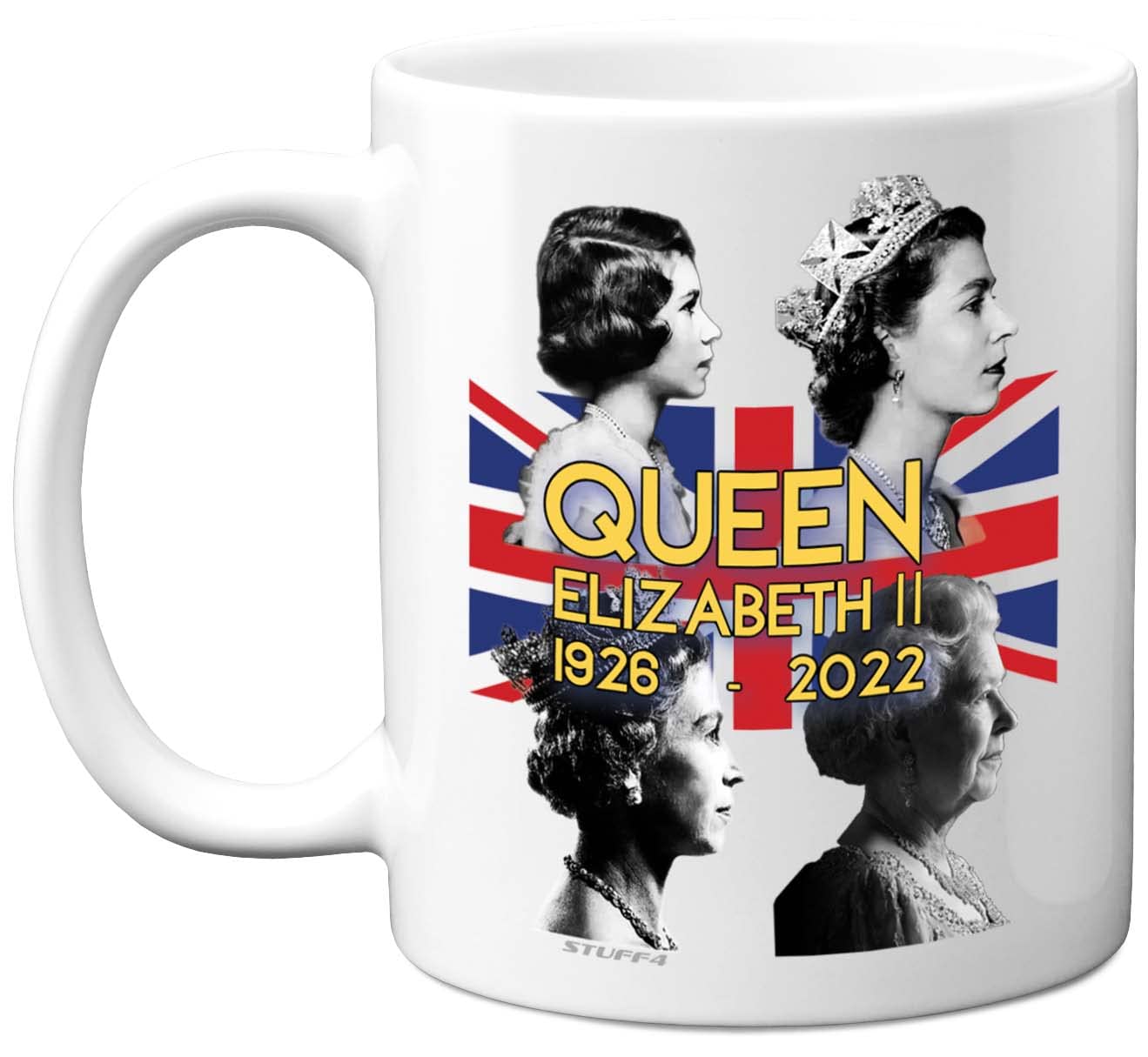 Stuff4 Queen Elizabeth II Commemorative Mug - The Queen Elizabeth II Union Jack Keepsake - Royal Memorial Gifts, Memorabilia Souvenirs, Royal Mugs for Him Her, 11oz Ceramic White Premium