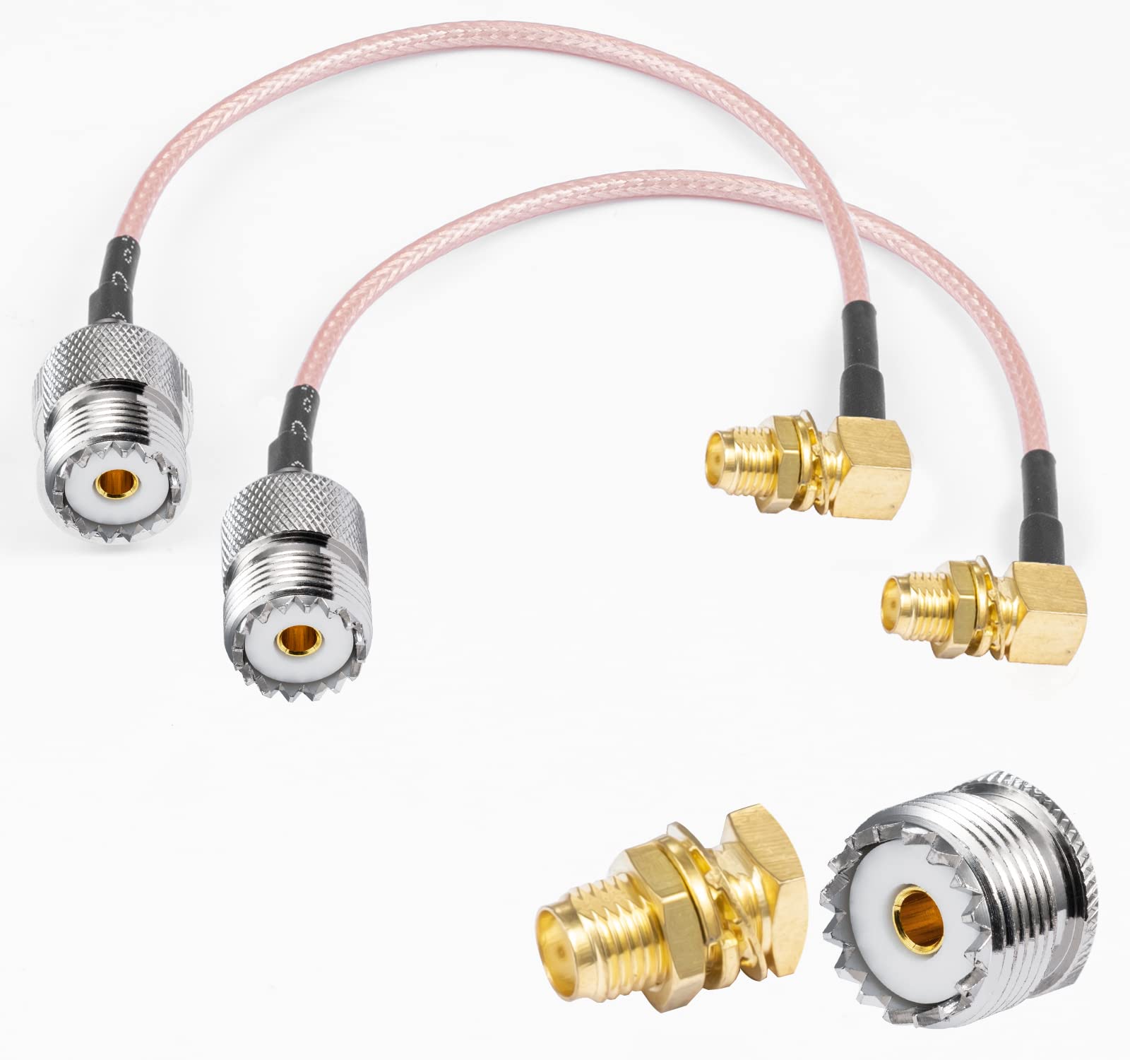 Vecys 2PCS SO239 to SMA Pigtail SMA Female Right Angle to UHF Female SO-239 RF Coaxial Coax Cable RG316 6"/15CM for Walkie Talkie CB Radio Handheld Radio Antenna