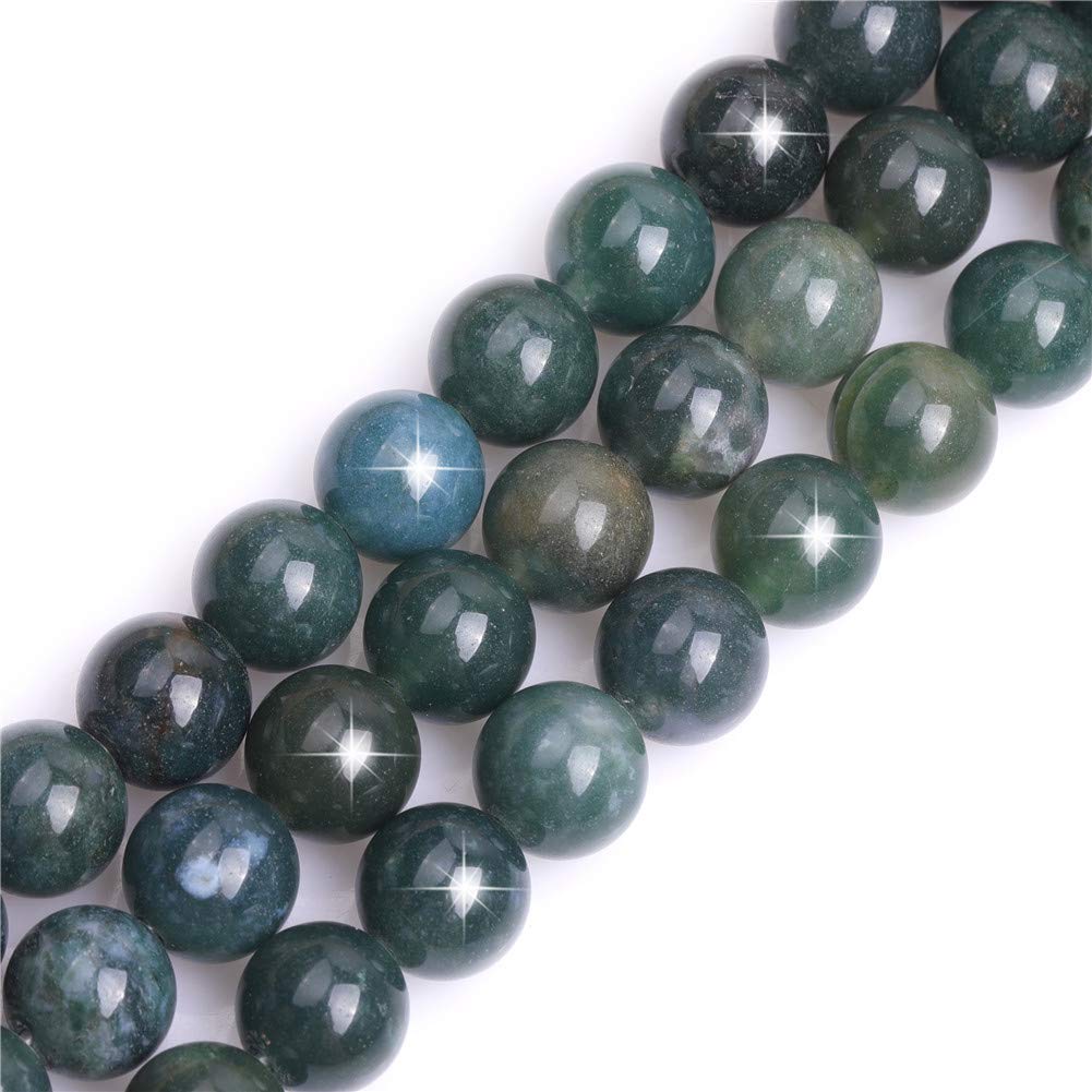 Natural Green Moss Tree Agate Gemstone Semi Precious Round 12mm Loose Beads for Jewellery Making DIY Bracelet Necklace Crafts 15''