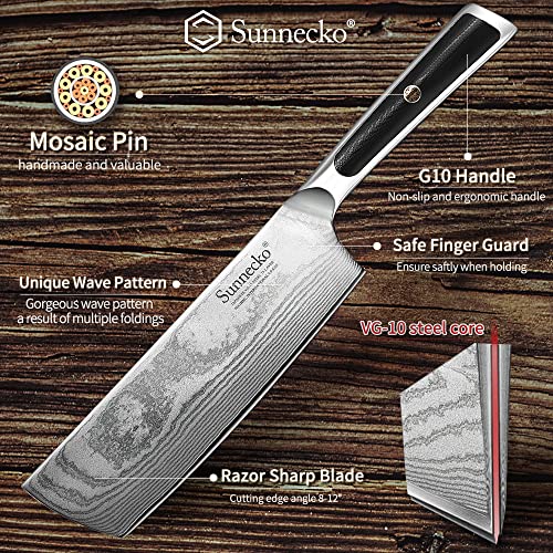 Sunnecko Nakiri Knife 7 inch, Small Cleaver Knife with Damascus Steel