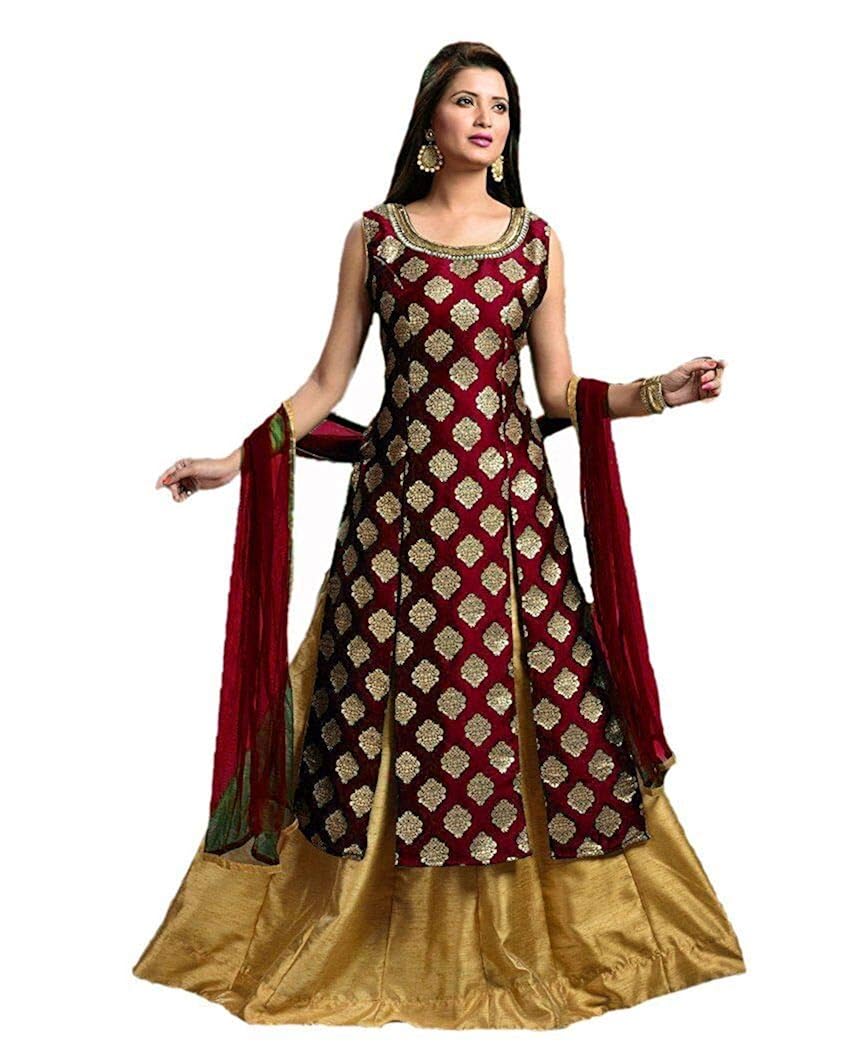 shree kuldevi creation women's silk stitched gown (free size)