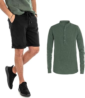 camisa verde pantalon negro hombre