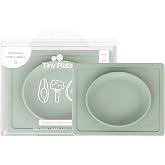 ezpz Tiny Plate (Sage) - 6 Months+ - Fits on Most Highchair Trays | 100% Silicone Suction Placemat + Plate for Infants - Baby Led Weaning Supplies