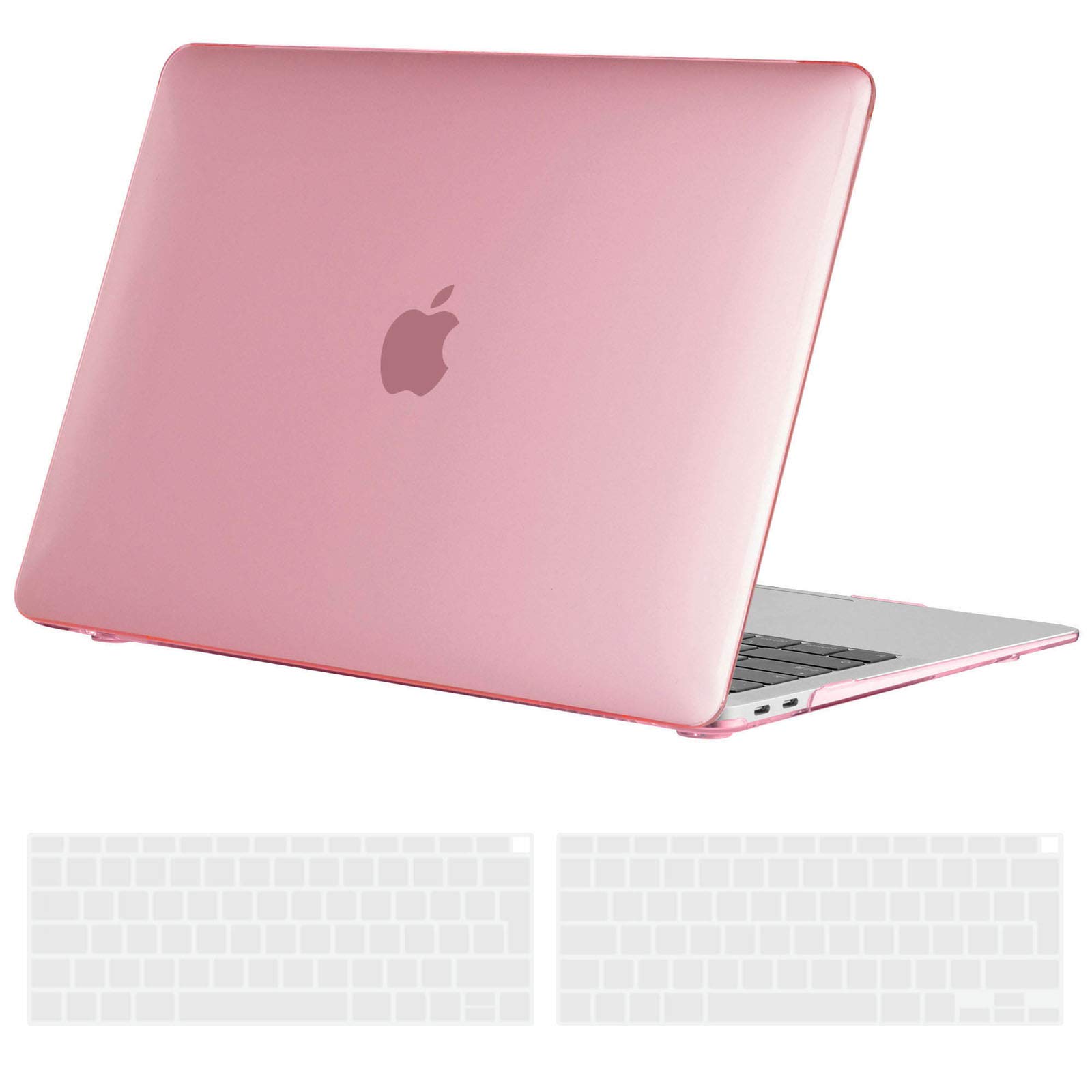 TECOOL Case compatible with MacBook Air M1 & MacBook Air 13 inch Retina 2020 2019 2018 (A2337 A2179 A1932), Plastic Snap On Hard Shell Cover & UK EU Keyboard Protector, Crystal Fuchsia (Glossy)