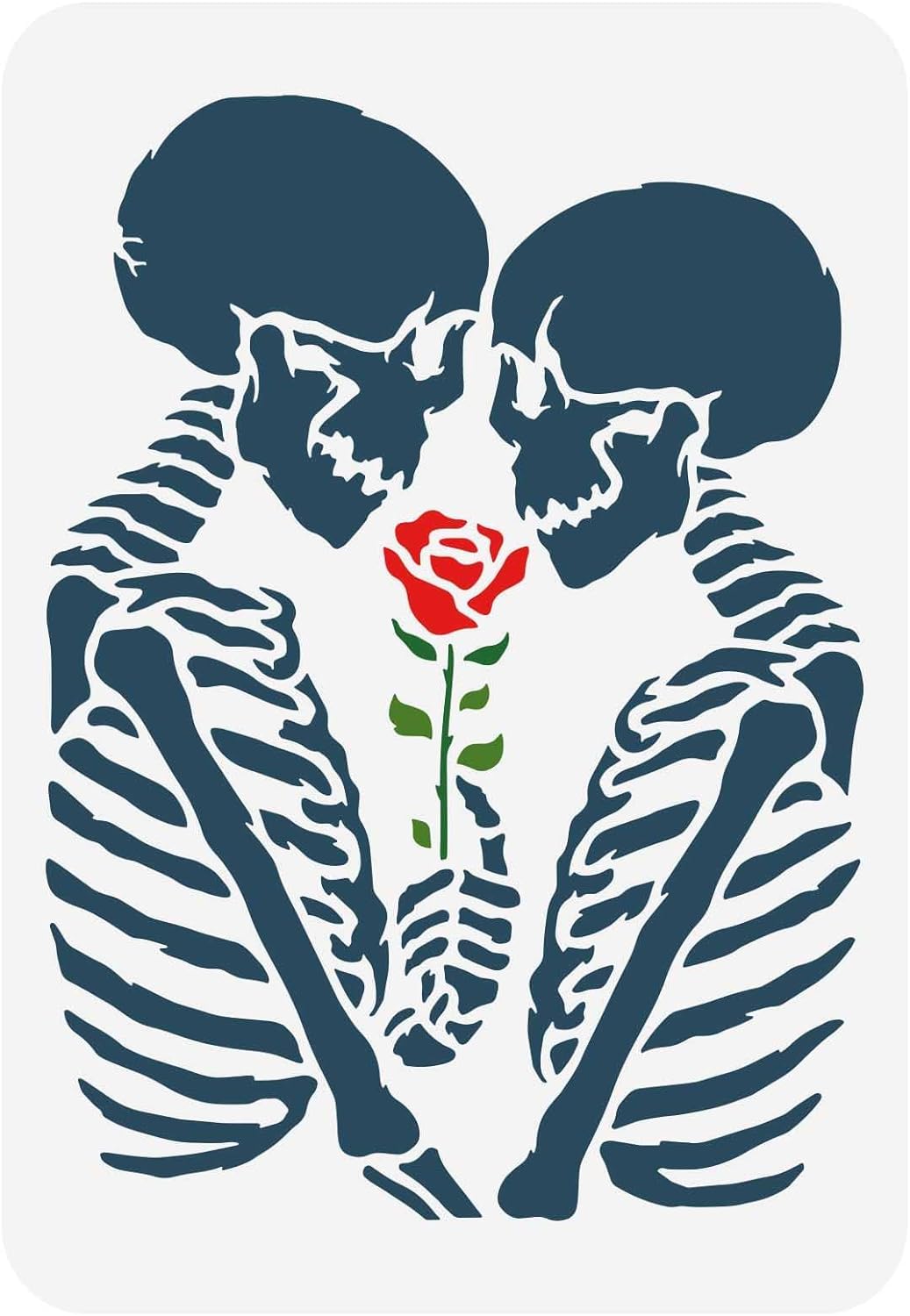FINGERINSPIRE Skull Stencil 21x29.7cm Reusable Gothic Skull Template DIY Skeleton Couple with Rose Painting Template Terrifying Atmosphere Stencil for Painting on Wood, Floor, Wall and Furniture