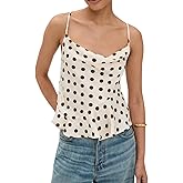 Women Polka Dot Satin Tank Top Cowl Neck Spaghetti Strap Camisole Tie Back Asymmetrical Ruffle Hem Y2k Tops