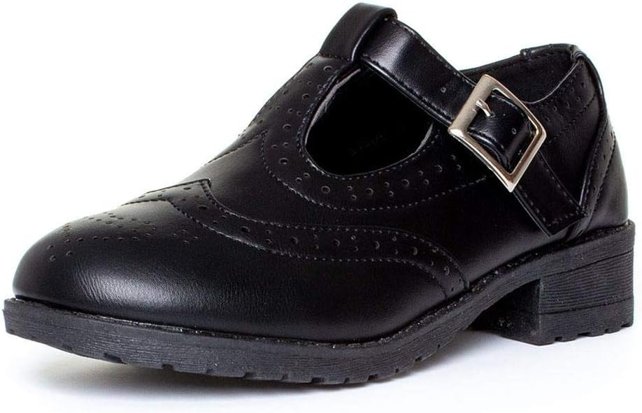 Girls Black T-Bar Brogue Shoe