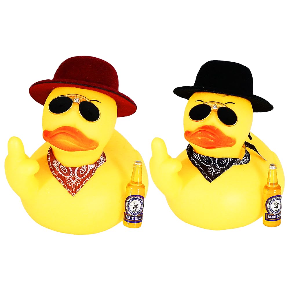 Photo 1 of 2PCS Finger Yellow Rubber Duck Funny Car Accessories Car Dashboard Decorations Car Duck Car Ornaments Car Décor car Ducks with Necklace, Hat, Scarf and Beer Bottle