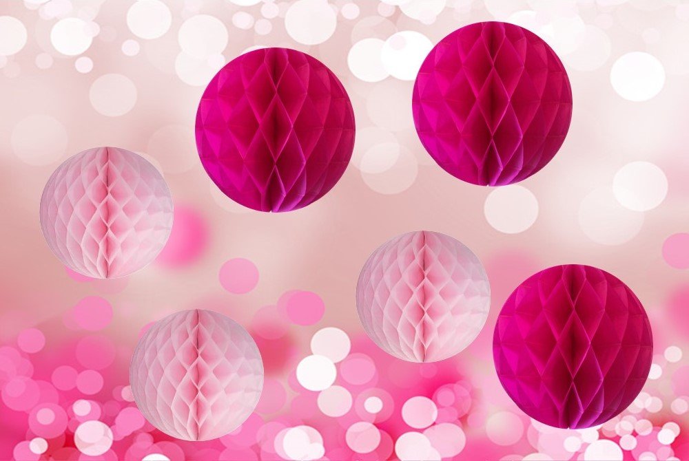 6pcs Pink Mixed Tissue Paper Honeycomb Balls, 4" / 8" Tissue Paper Flower Balls Garlands Decorative Wedding Party Decor Baby Shower Decorations