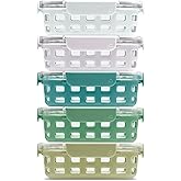 Ello Duraglass 3.4 Cup Meal Prep Sets 10Pc, 5 Pack Set- Glass Food Storage Container with Silicone Sleeve and Airtight BPA-Free Plastic Lids, Dishwasher, Microwave, and Freezer Safe, Olive Tree