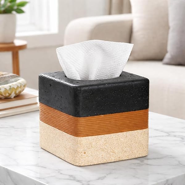 TISSUE BOX COVER SQUARE RESIN FACIAL TISSUE HOLDER COVERS MODERN PAPER DISPENSER HOME DECOR FOR BATHROOM VANITY COUNTERTOP LIVING ROOM BEDROOM OFFICE DRESSER DESK ACCESSORIES DECORATIVE