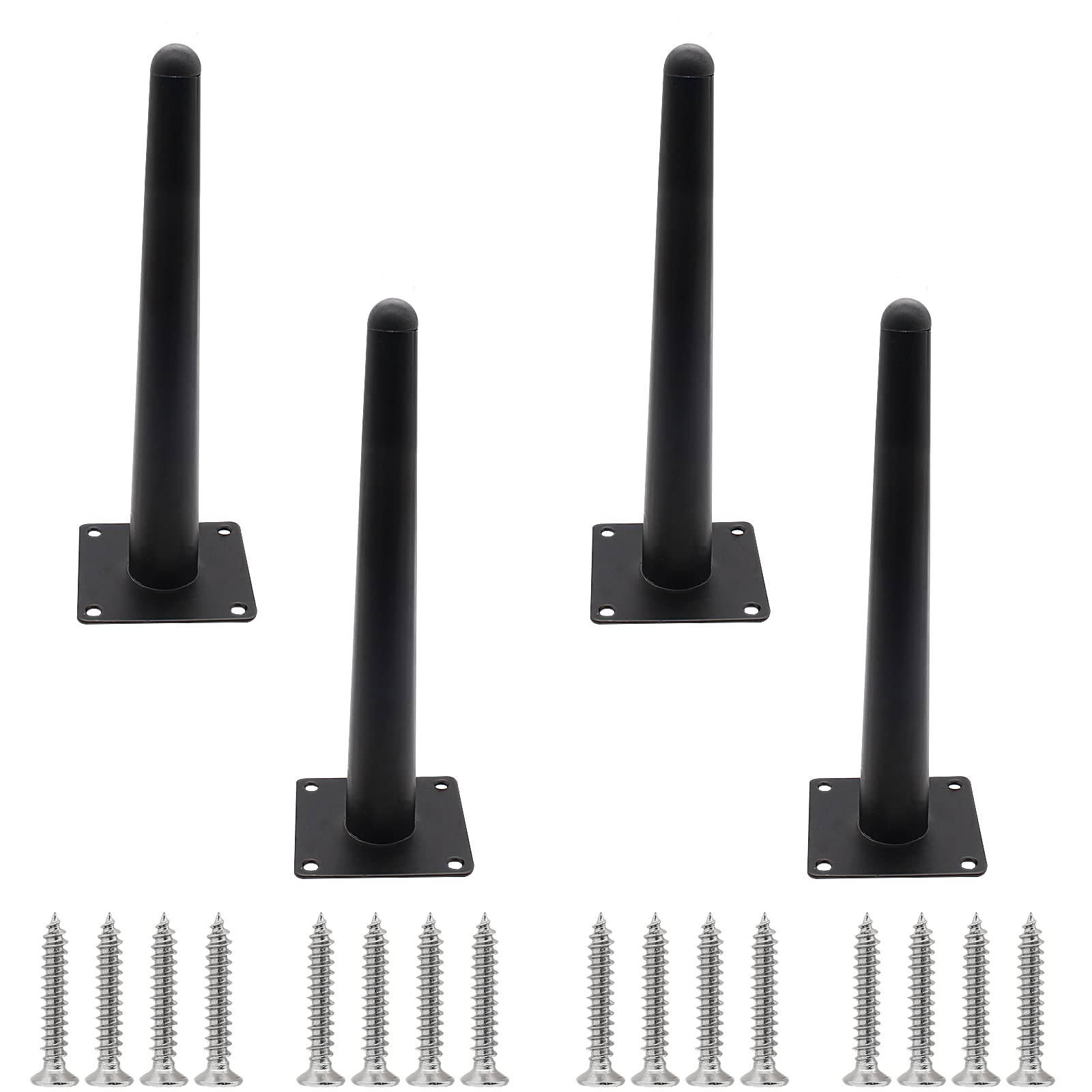 Cjueiom 8 Inch / 20cm Straight Furniture Legs Black Sofa Legs Set of 4, Mid-Century Couch Legs Heavy Duty Coffee Table Legs, Tapered Chair Feet Metal Cabinet Legs Replacement for Cupboard Ottoman