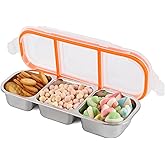 zenjarigily Stainless Steel Snack Containers with Lids, 3 Compartment Leakproof Reusable Snack Box for Nuts, Fruits- Divided Grab & Go Container for School, Office, Travel