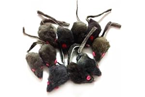 emours 12 Piece Pack Rattle Furry Mice Cat Toy Realistic Fur Mice Toys, Grey